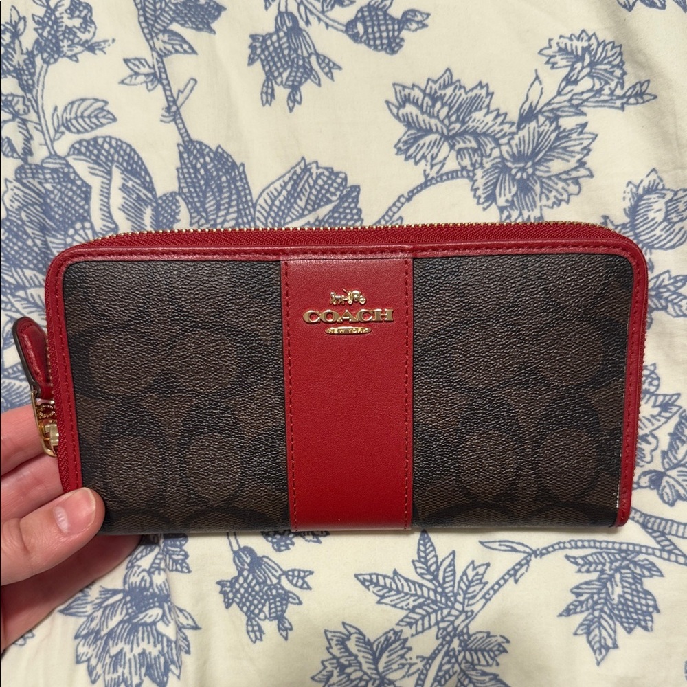 Coach Red and Brown Zip Wallet
